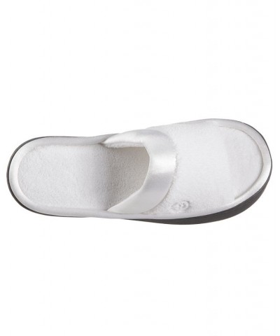 Isotoner Women's Microterry Satin Trim Wider Width Slide Slippers White $9.46 Shoes