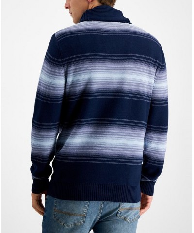 Men's Deacon Horizontal Striped Shawl Sweater Blue $9.41 Sweaters