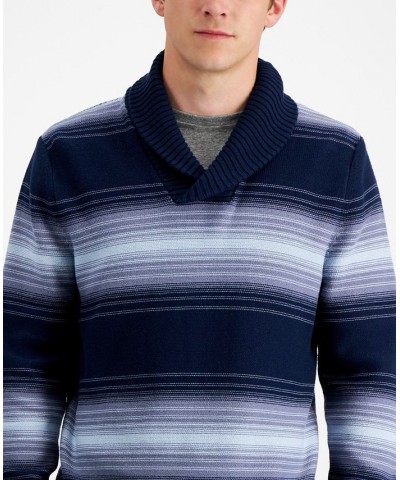 Men's Deacon Horizontal Striped Shawl Sweater Blue $9.41 Sweaters