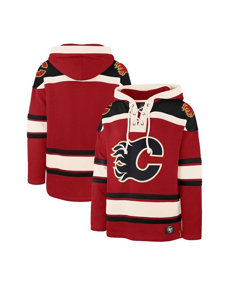 Men's Red Calgary Flames Superior Lacer Team Pullover Hoodie $42.18 Sweatshirt