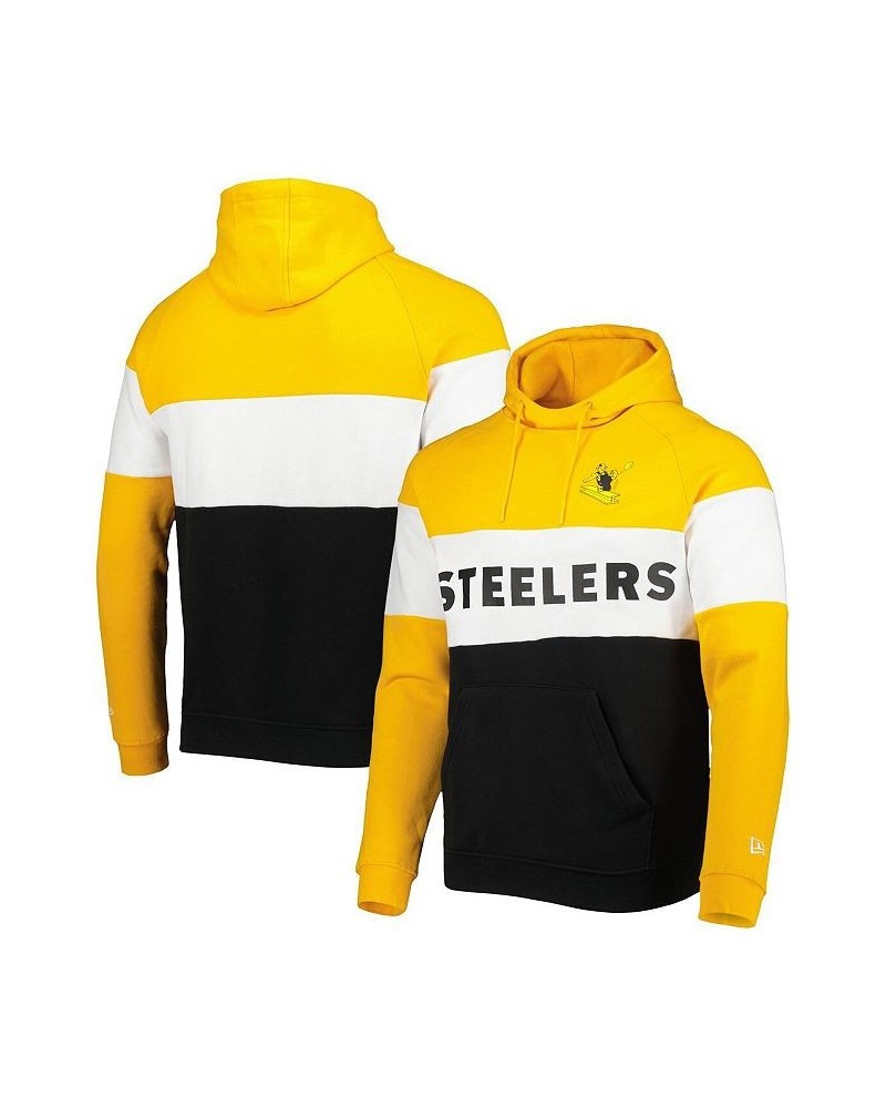 Men's Black and Gold Pittsburgh Steelers Colorblock Throwback Pullover Hoodie $43.34 Sweatshirt