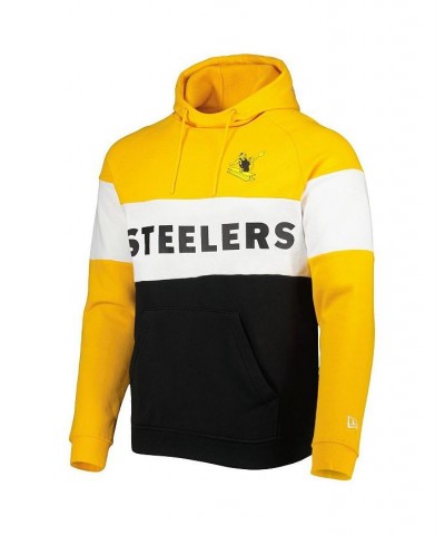 Men's Black and Gold Pittsburgh Steelers Colorblock Throwback Pullover Hoodie $43.34 Sweatshirt