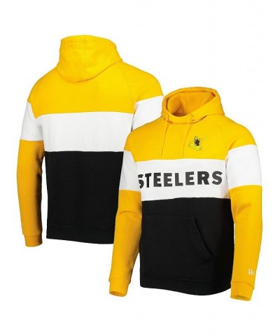 Men's Black and Gold Pittsburgh Steelers Colorblock Throwback Pullover Hoodie $43.34 Sweatshirt