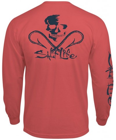 Men's Skull & Hooks Logo Graphic Long-Sleeve T-Shirt Orange $15.20 T-Shirts