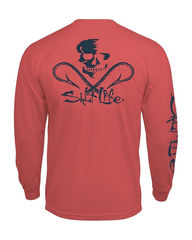 Men's Skull & Hooks Logo Graphic Long-Sleeve T-Shirt Orange $15.20 T-Shirts