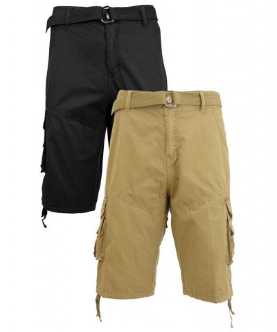 Men's Belted Cargo Shorts with Twill Flat Front Washed Utility Pockets, Pack of 2 Black and Khaki $34.30 Shorts