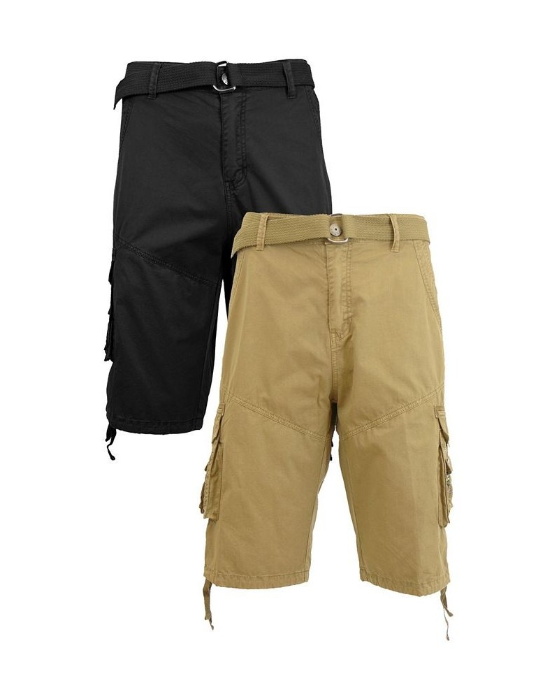 Men's Belted Cargo Shorts with Twill Flat Front Washed Utility Pockets, Pack of 2 Black and Khaki $34.30 Shorts