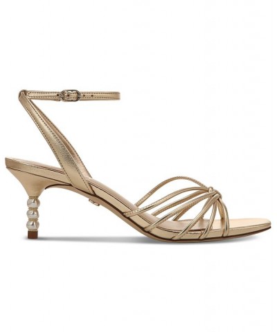 Philippa Strappy Kitten-Heel Sandals Brown $80.00 Shoes