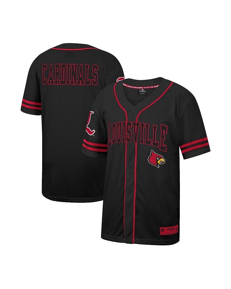 Men's Black Louisville Cardinals Free Spirited Mesh Button-Up Baseball Jersey $41.24 Jersey