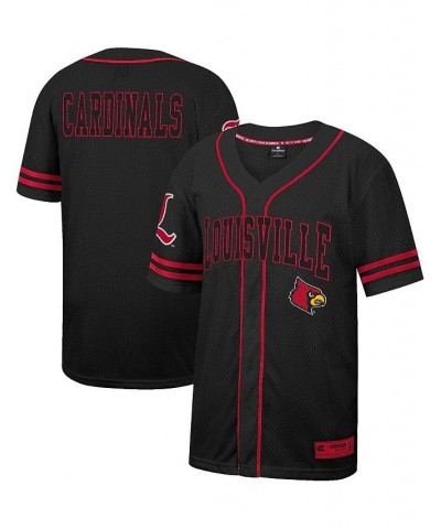 Men's Black Louisville Cardinals Free Spirited Mesh Button-Up Baseball Jersey $41.24 Jersey