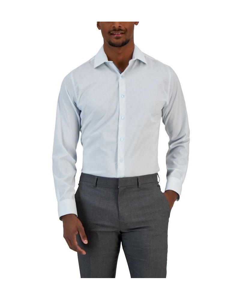 Men's Slim Fit Grid Print Dress Shirt Blue $19.80 Dress Shirts