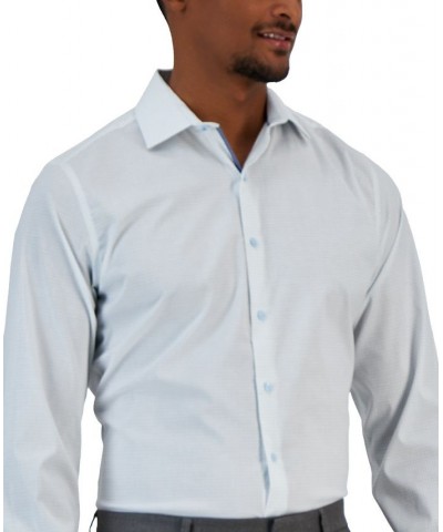 Men's Slim Fit Grid Print Dress Shirt Blue $19.80 Dress Shirts