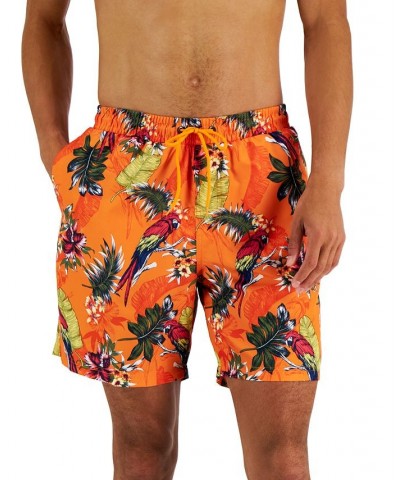 Men's Tropical Bird-Print Swim Shorts Orange $14.99 Swimsuits