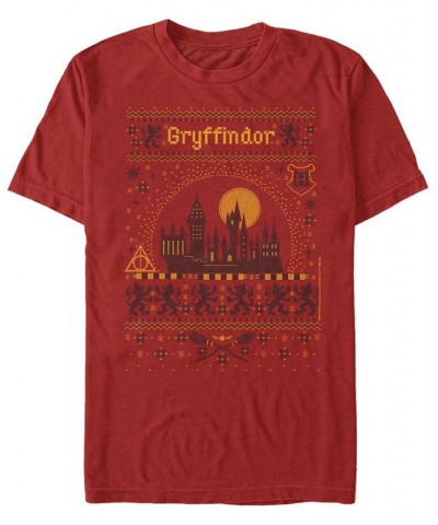 Men's Gryffindor Sweater Short Sleeve Crew T-shirt Red $16.45 T-Shirts