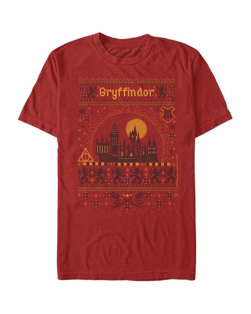 Men's Gryffindor Sweater Short Sleeve Crew T-shirt Red $16.45 T-Shirts