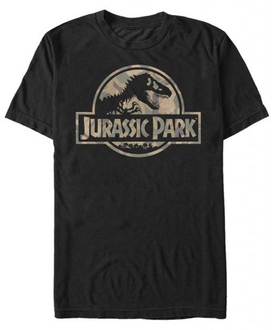 Jurassic Park Men's Circle Logo Camo Short Sleeve T-Shirt Black $15.75 T-Shirts