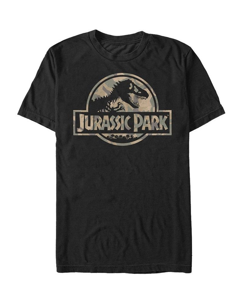 Jurassic Park Men's Circle Logo Camo Short Sleeve T-Shirt Black $15.75 T-Shirts