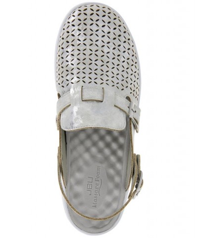 Women's Plato Slip-On Perforated Buckled Slingback Flats Gray $42.72 Shoes