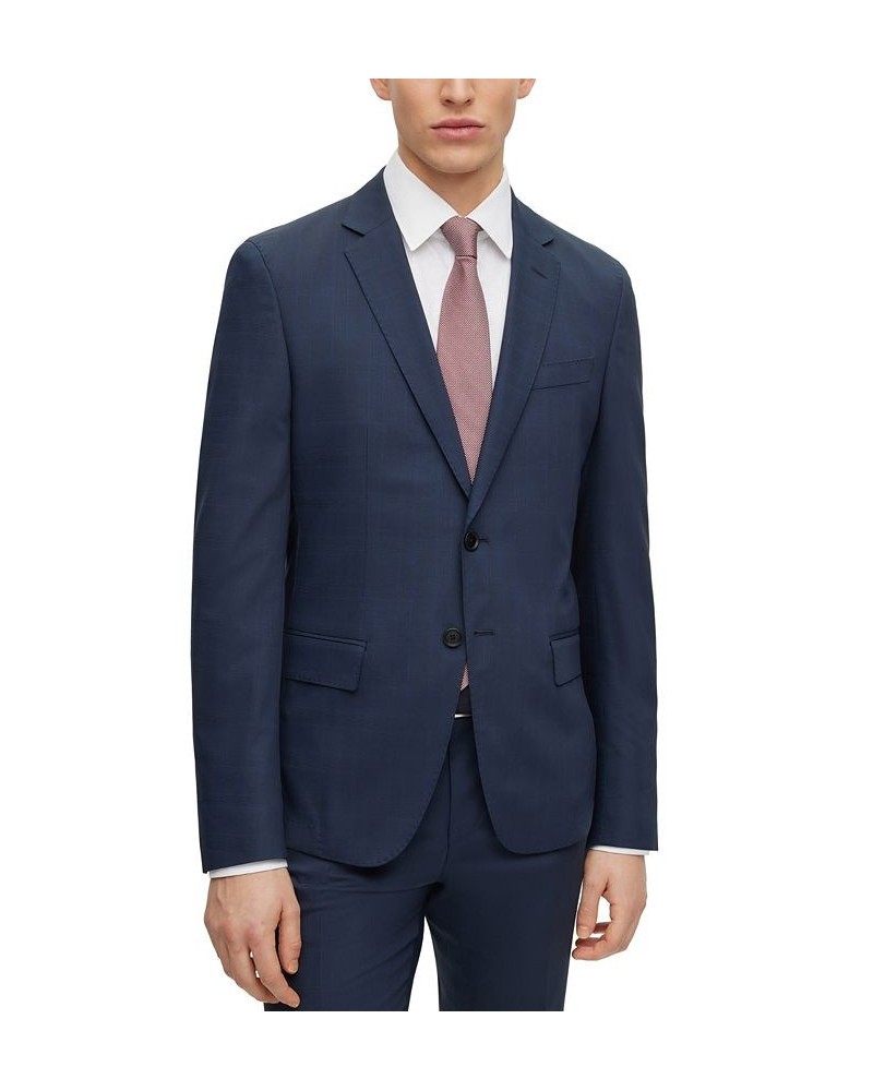 BOSS Men's Slim-Fit Checked Wool Blend Suit, 2 Piece Set Blue $289.60 Suits