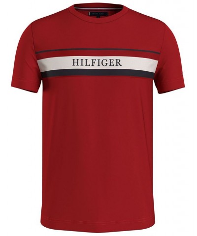 Men's Hilfiger Striped Logo T-shirt Red $18.35 T-Shirts