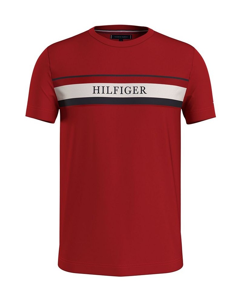 Men's Hilfiger Striped Logo T-shirt Red $18.35 T-Shirts