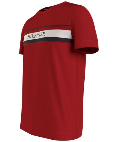 Men's Hilfiger Striped Logo T-shirt Red $18.35 T-Shirts