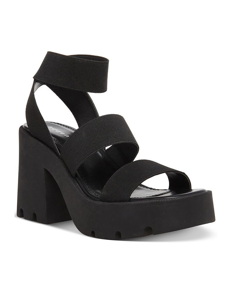 Women's Temple Lug Sole City Sandals Black $36.57 Shoes