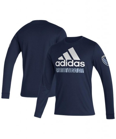 Men's Navy Sporting Kansas City Vintage-Like AEROREADY Long Sleeve T-shirt $25.99 T-Shirts