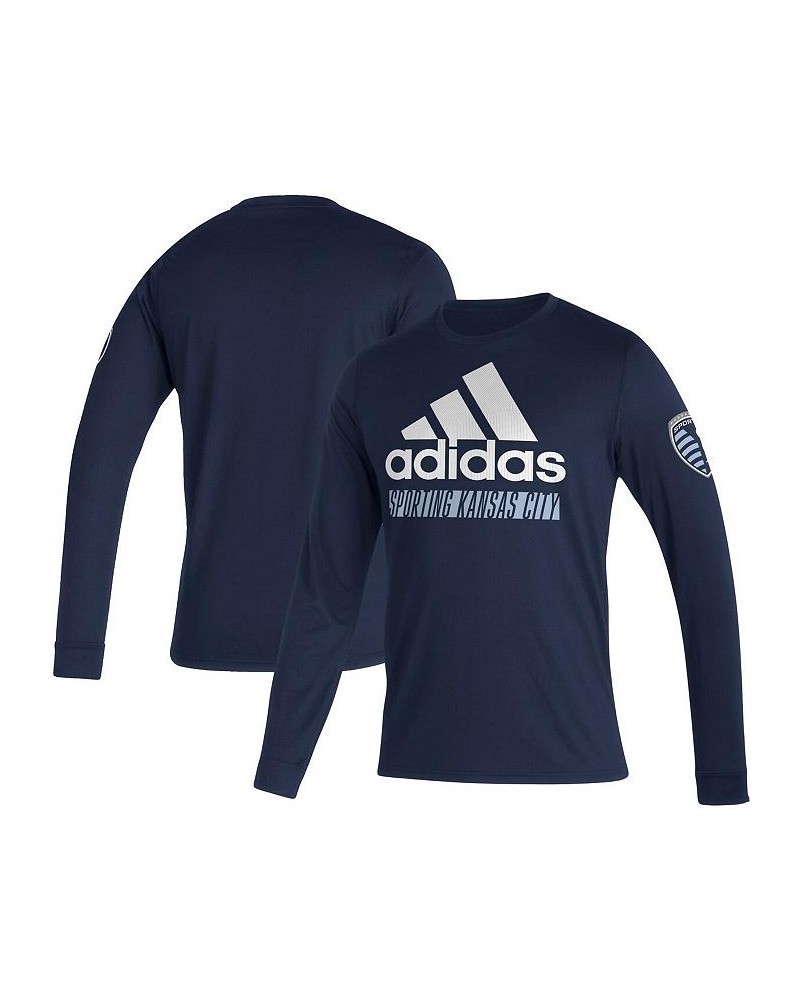 Men's Navy Sporting Kansas City Vintage-Like AEROREADY Long Sleeve T-shirt $25.99 T-Shirts