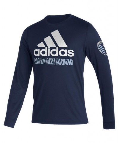 Men's Navy Sporting Kansas City Vintage-Like AEROREADY Long Sleeve T-shirt $25.99 T-Shirts